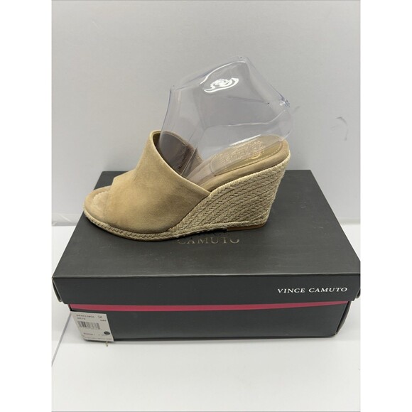 Vince Camuto Fayla Tan Suede Rope Bottom Slip In Shoe Wedge Size 7 - Picture 1 of 10